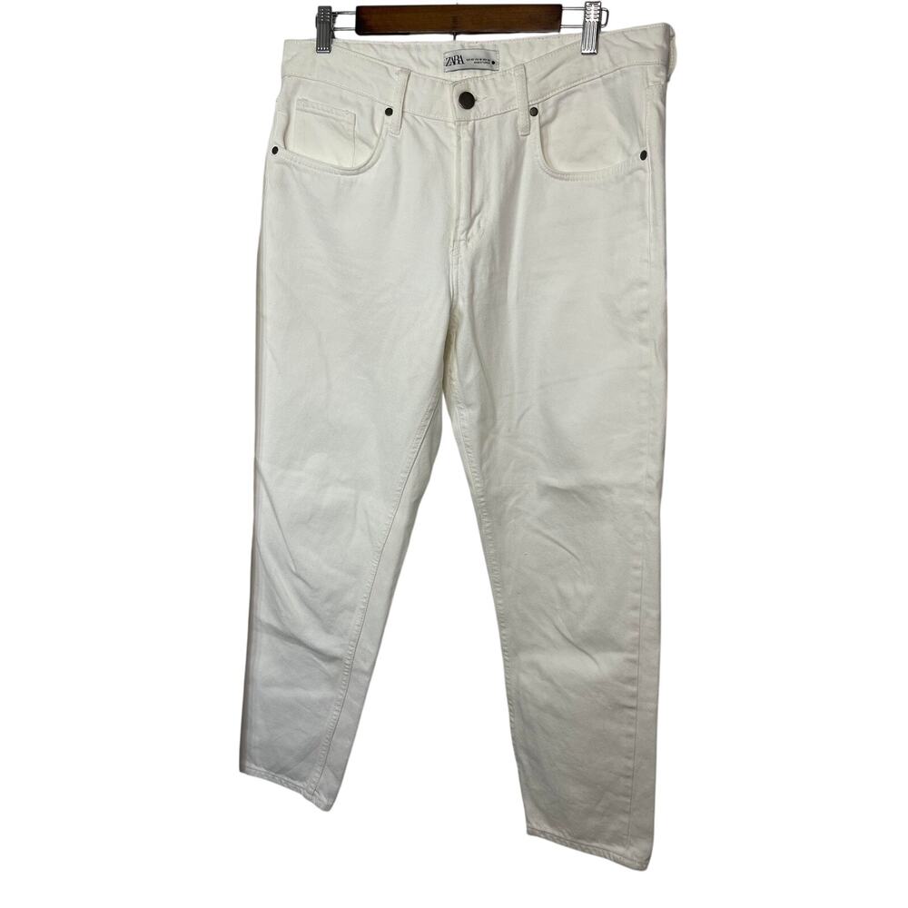 Zara white denim blue jeans women's size 10 straight leg modern style